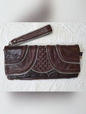Lockheart Brown Leather Clutch ✨ Statement Zipper Detail